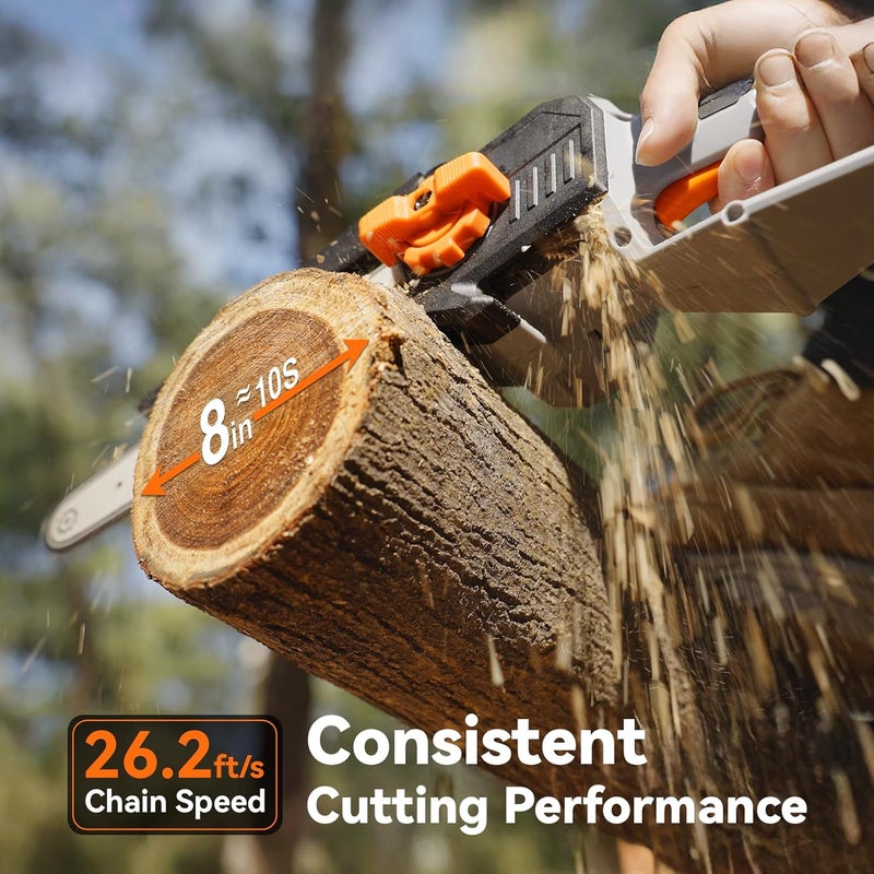 TaskStar 2-in-1 Pole Saw for Tree Trimming, 8 Inch Cordless Mini Chainsaw with Extension Pole, Brushless Motor, with 2 x 4.0 Ah Batteries & Charger, Auto Lubrication, 15 Ft Max Reach - Image 4